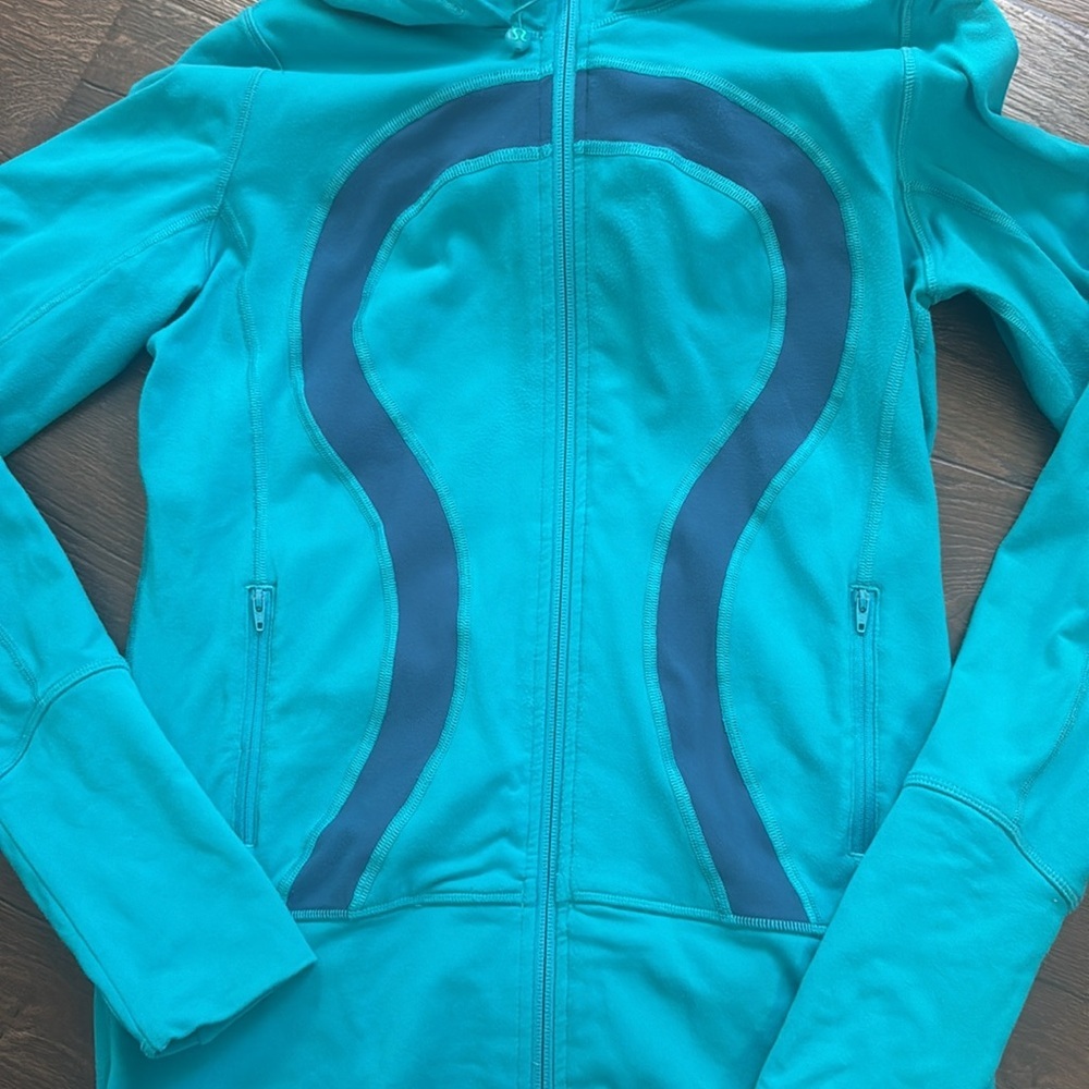 Lululemon Stride Hooded Full Zip Jacket Teal/Blue size 6 Long Sleeve Hoodie - Picture 2 of 9